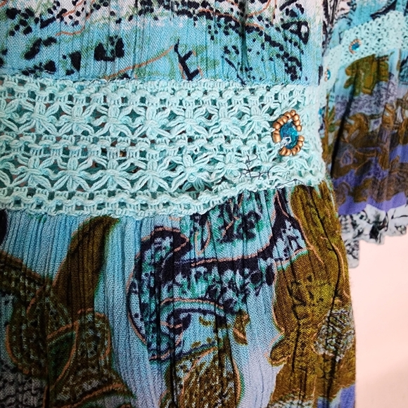Forbidden Vintage M Blue Floral Paisley Crochet A- Line Maxi Skirt - Picture 5 of 10